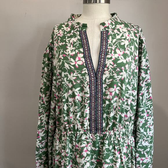 Rusttydustty Green Floral Boho Maxi Dress Size 4XL Long Sleeve Smocked Waist - Picture 11 of 11